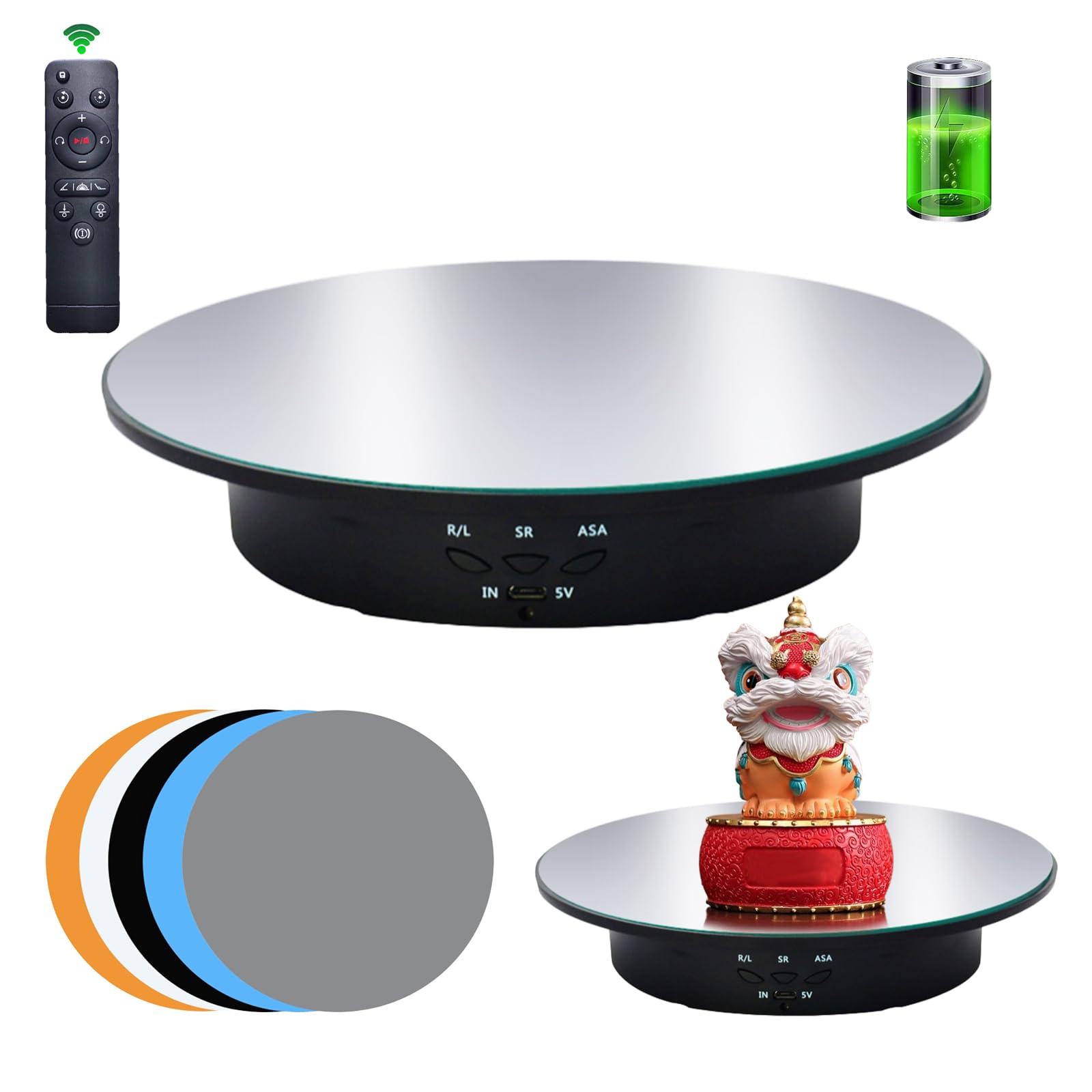 Photo 1 of JAYEGT Motorized Rotating Display Stand, 7.87inch /17.6lbs Load, 360 Degree Electric Rotating Turntable for Photography Products?Jewelry?with 5 Colors Backgrounds , Mirror Cover (Black/Remote Control)