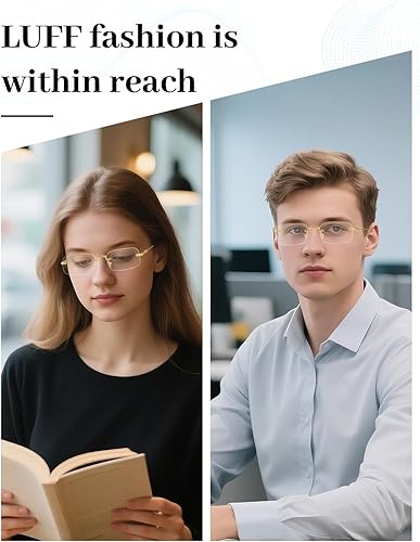 Miniatura 3 de LUFF Anteojos de lectura sin marco para mujeres y hombres, lectores sin marco, lentes de lectura clásicos de metal claro azul antifatiga ocular