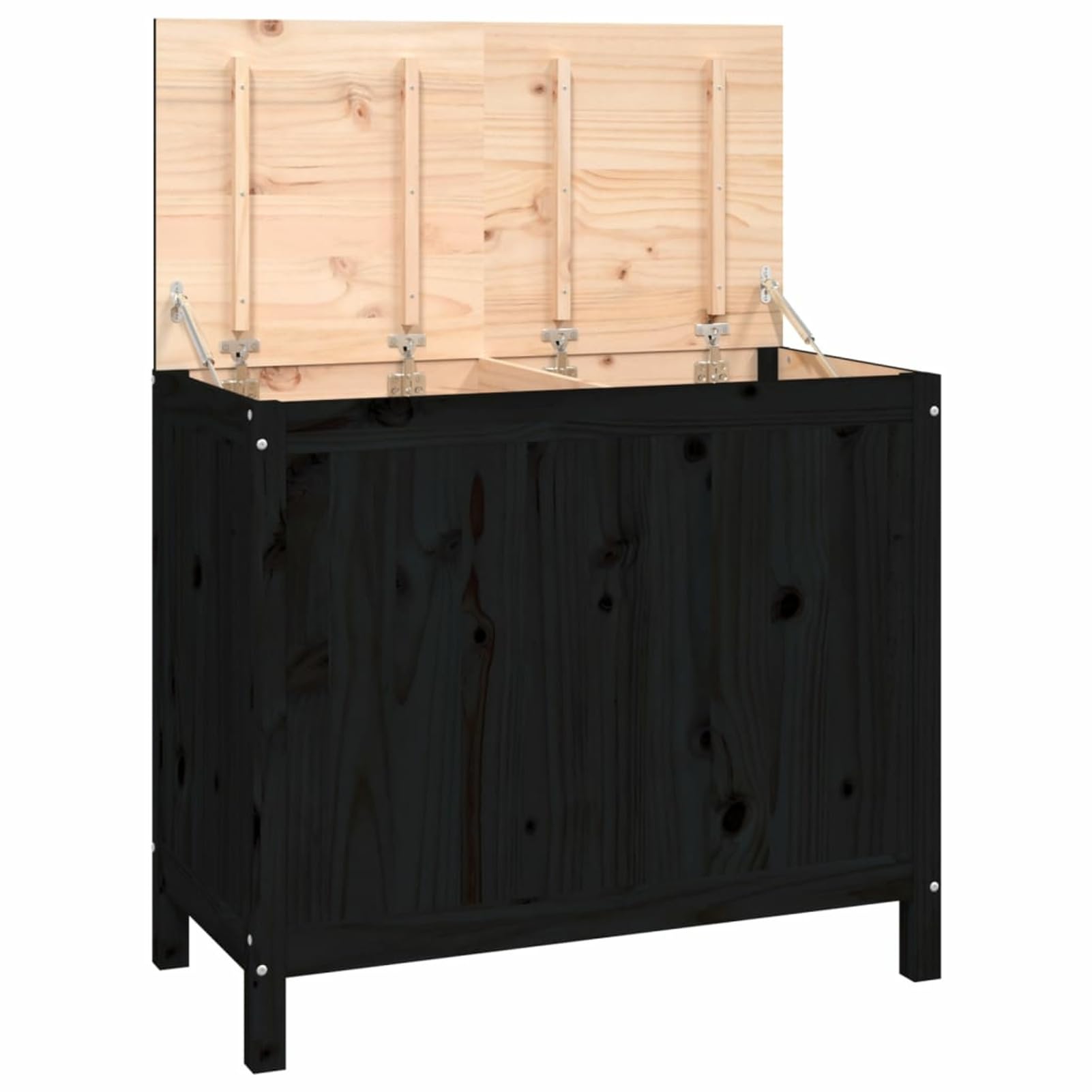 Homgoday Caja para la colada negra 88,5 x 44 x 76 cm madera maciza de pino, muebles, baúles y baúles, contenedor de jardín, porta herramientas de jardín, puf de exterior, baúl de exterior