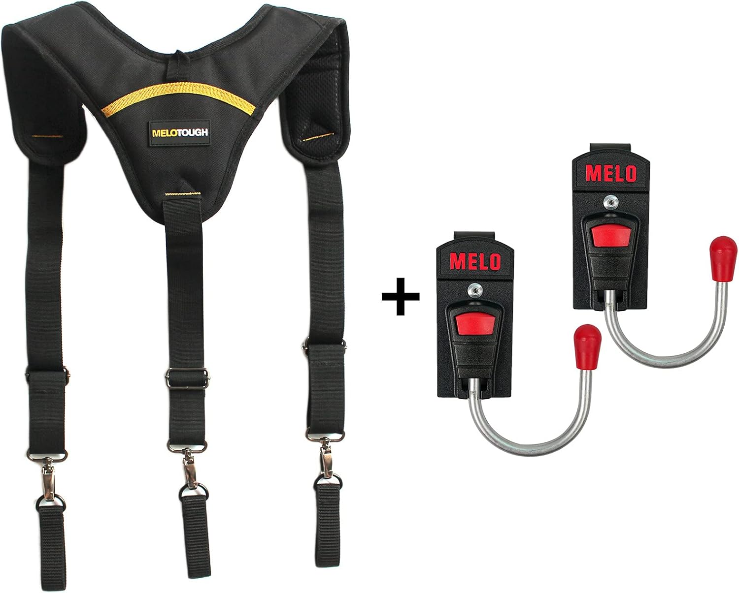MELOTOUGH 1 PACK Tool Belt Suspender Durable Construction Suspender for Men + 2 PACK Tool Holster Cordless Drill Holster/Hook Single