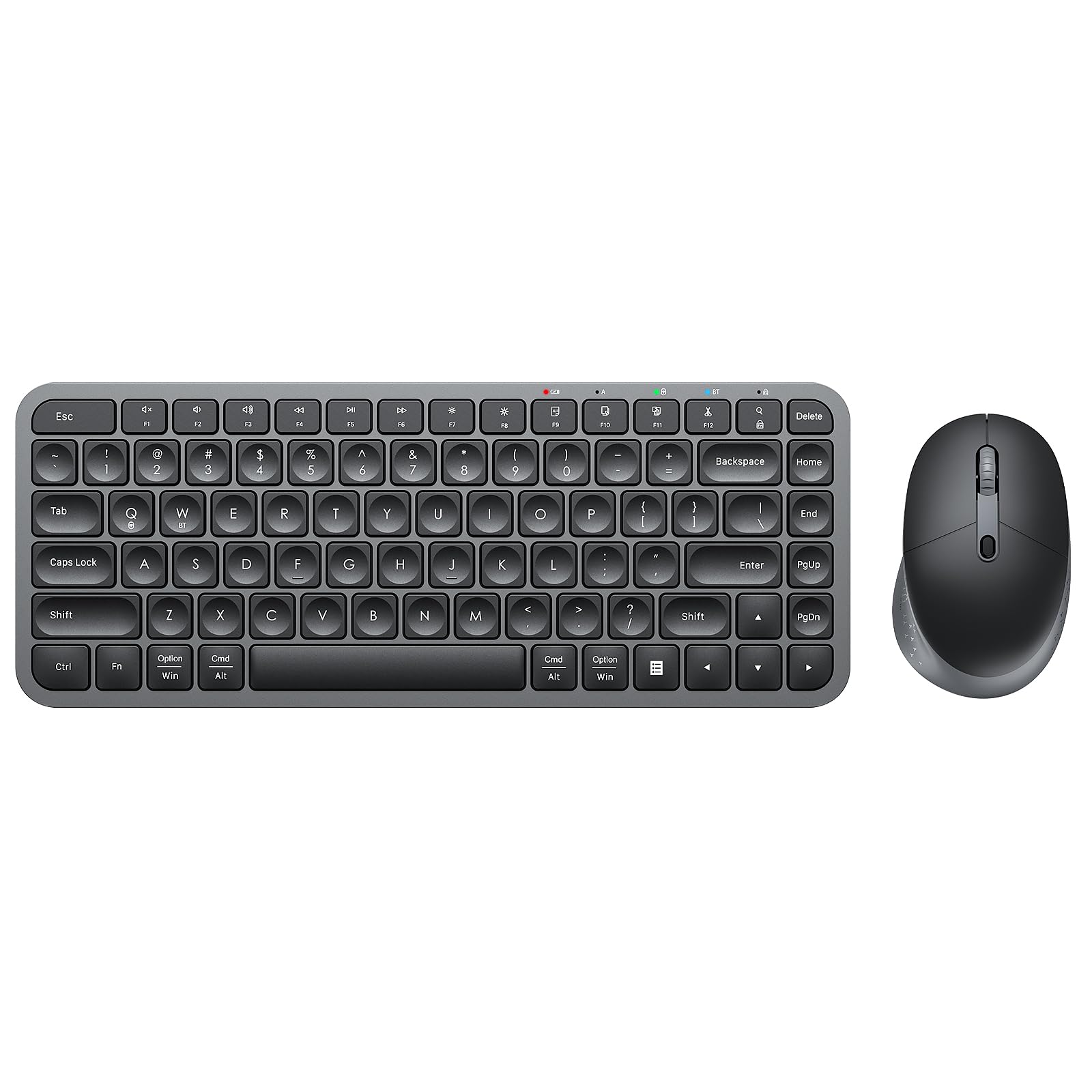 Bluetooth Keyboard and Mouse, Vssoplor Compact Multi-Device Wireless Keyboard Mouse Combo Set for Business and Travel, 2.4G+Bluetooth Portable Keyboard for Laptop iPad Tablet-Black Gray