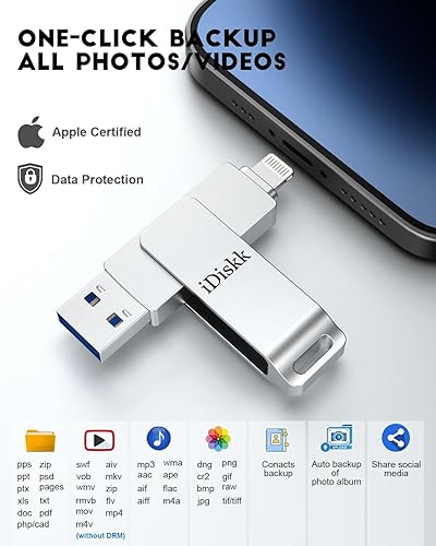 Miniatura 2 de iDiskk Memoria flash de 256 GB con certificación MFi para iPhone (14131212 pro12 pro max1111 ProXRX) Memory Stick iPad almacenamiento externo de
