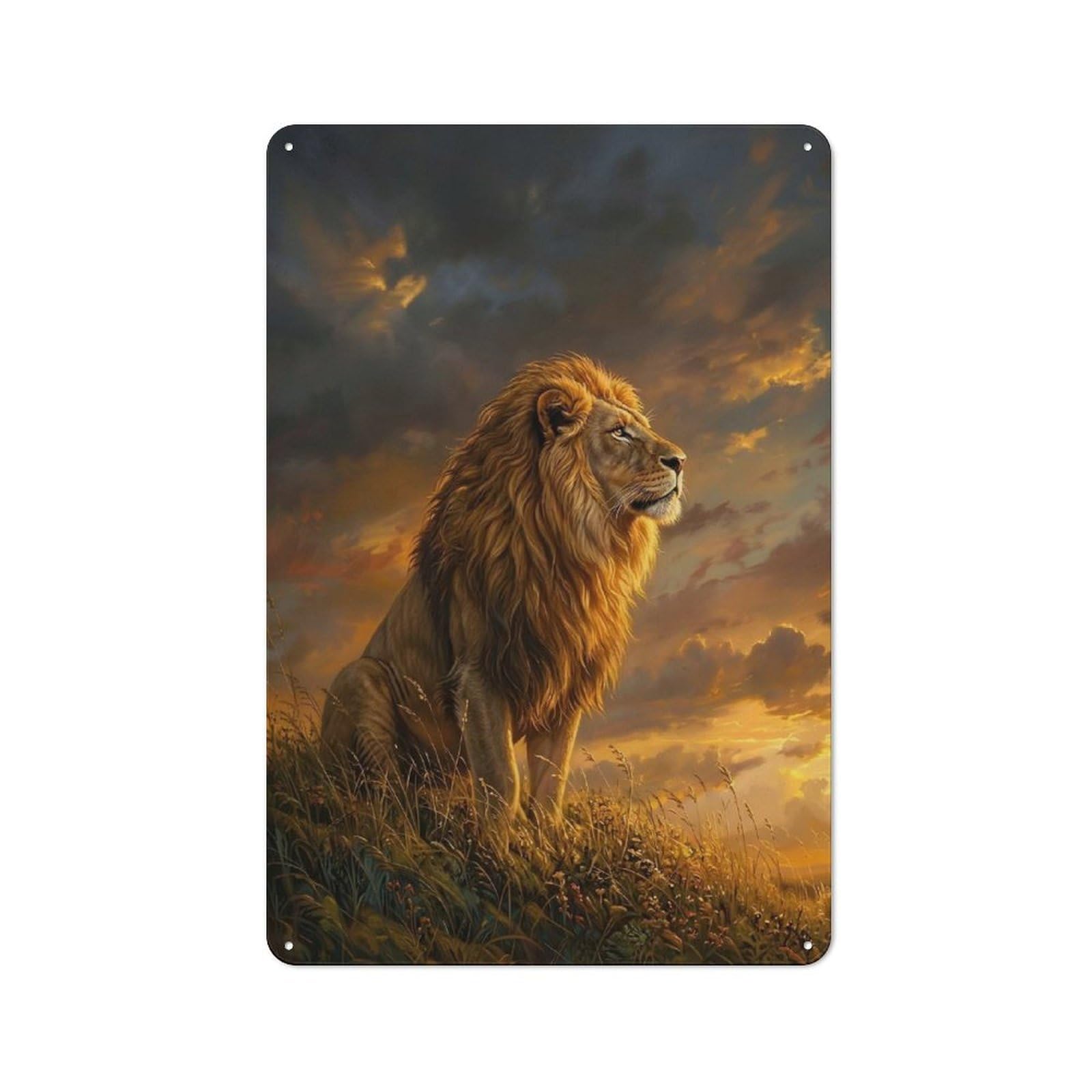 Junmoney Style-19 Vintage Vintage Metal Sign 30X20cm Featuring Majestic Lion At Sunset, Restaurant Wall Art For Takeaway, Bar, Kitchen Or Counter Area
