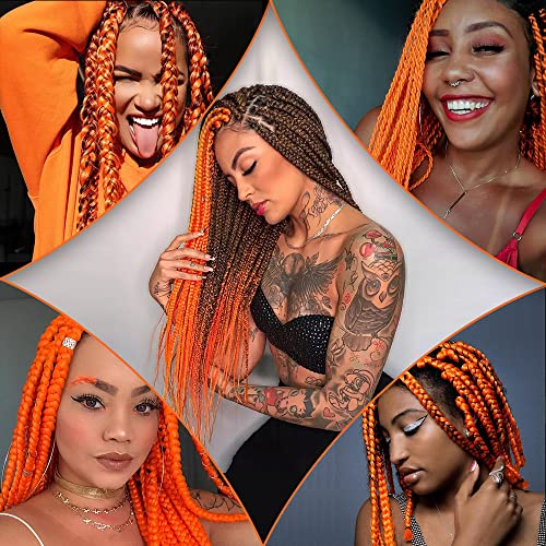 Orange Braiding Hair Extensions 32 Inch Pre Stretched Braiding Hair Hot Water Setting Synthetic Hair Pre Stretched Crochet Braids Hair (3 Packs, Orange#) #TOP4