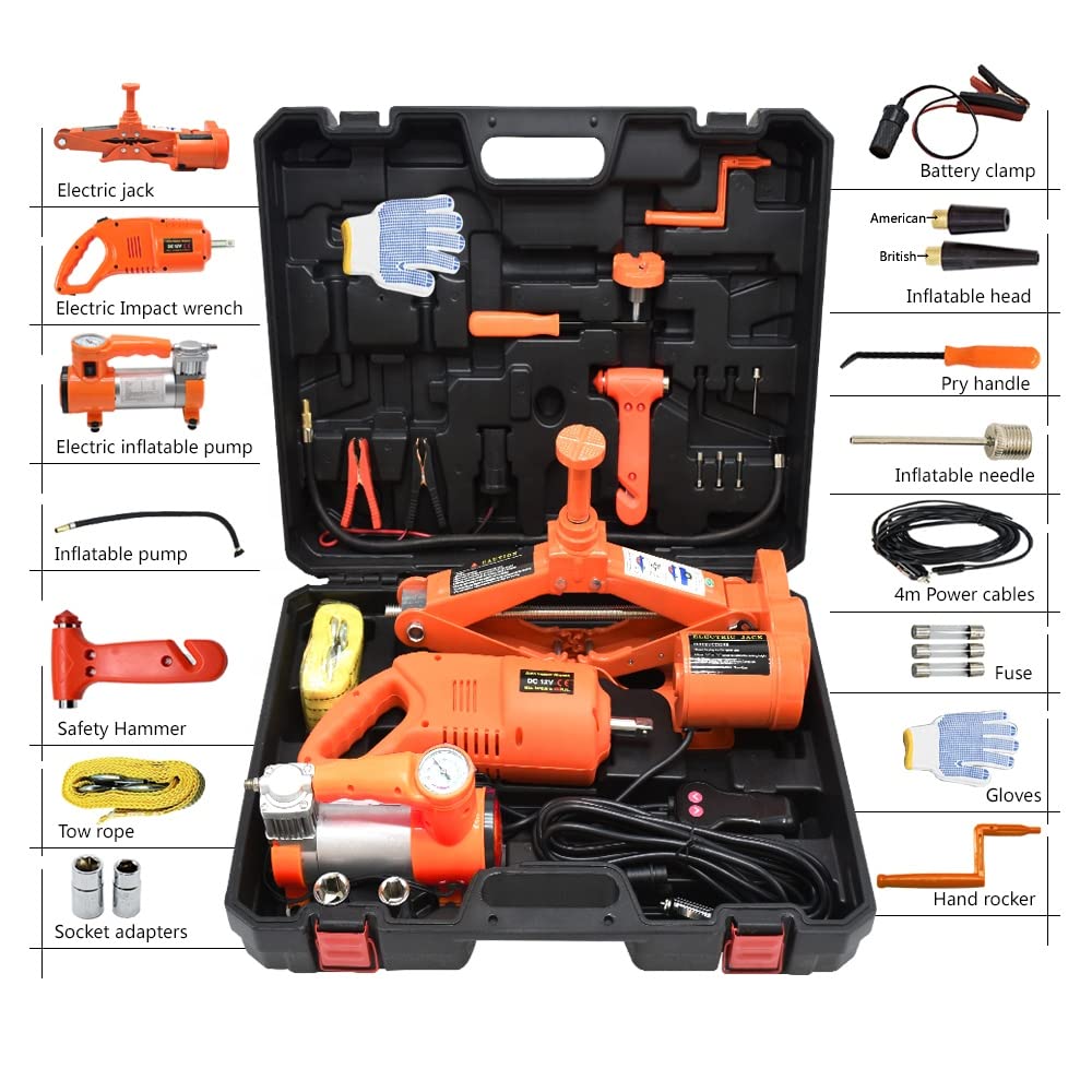 EHEELP ZS3SJTBC Electric Car Jack Kit 3 Ton(6,600lb) 12V Scissor Jack