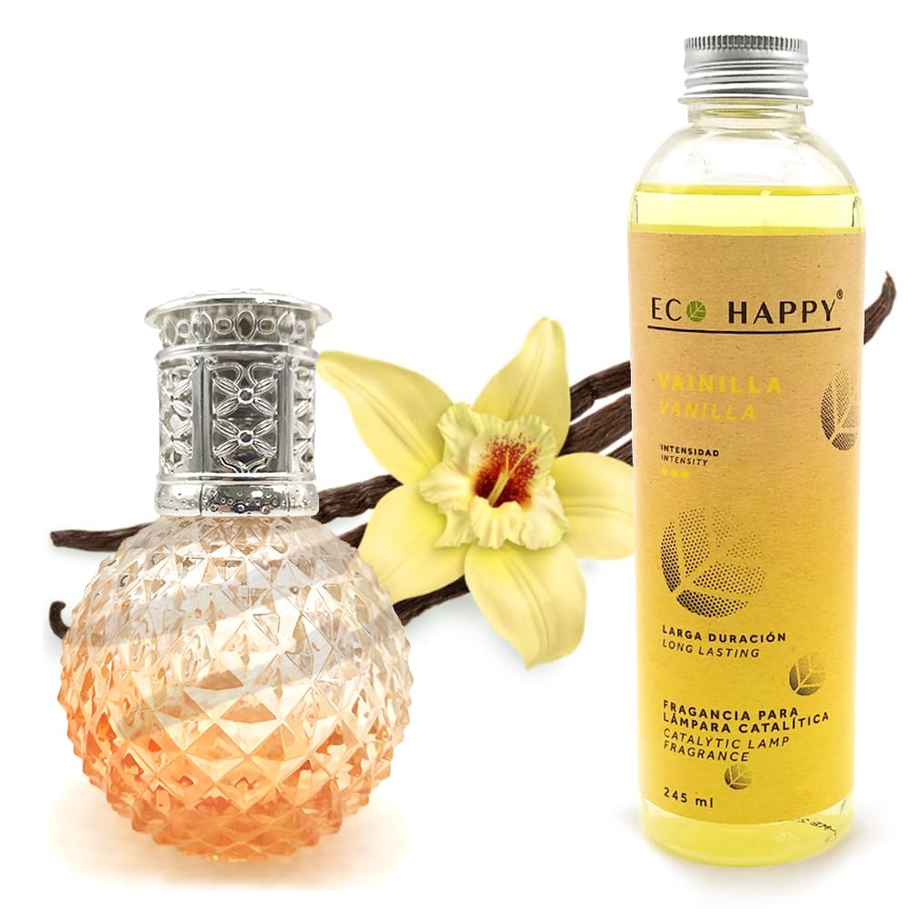 Pack lámpara catalítica Orange Diamonds + Fragancia Aroma Vainilla Eco 245 ml - Elimina Malos olores, Limpia, sanea y perfuma el Ambiente