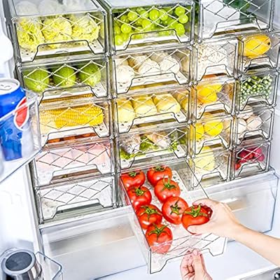 BuonHucs Pantry Organization and Storage, Refrigerator Organizer Bins, Fridge Pull-Out Drawer Containers, Stackable Storage Bins for Kitchen, Cabinet, Closet, Bathroom (2 PACK, 12.6"L x 8"W x 4.4"H)