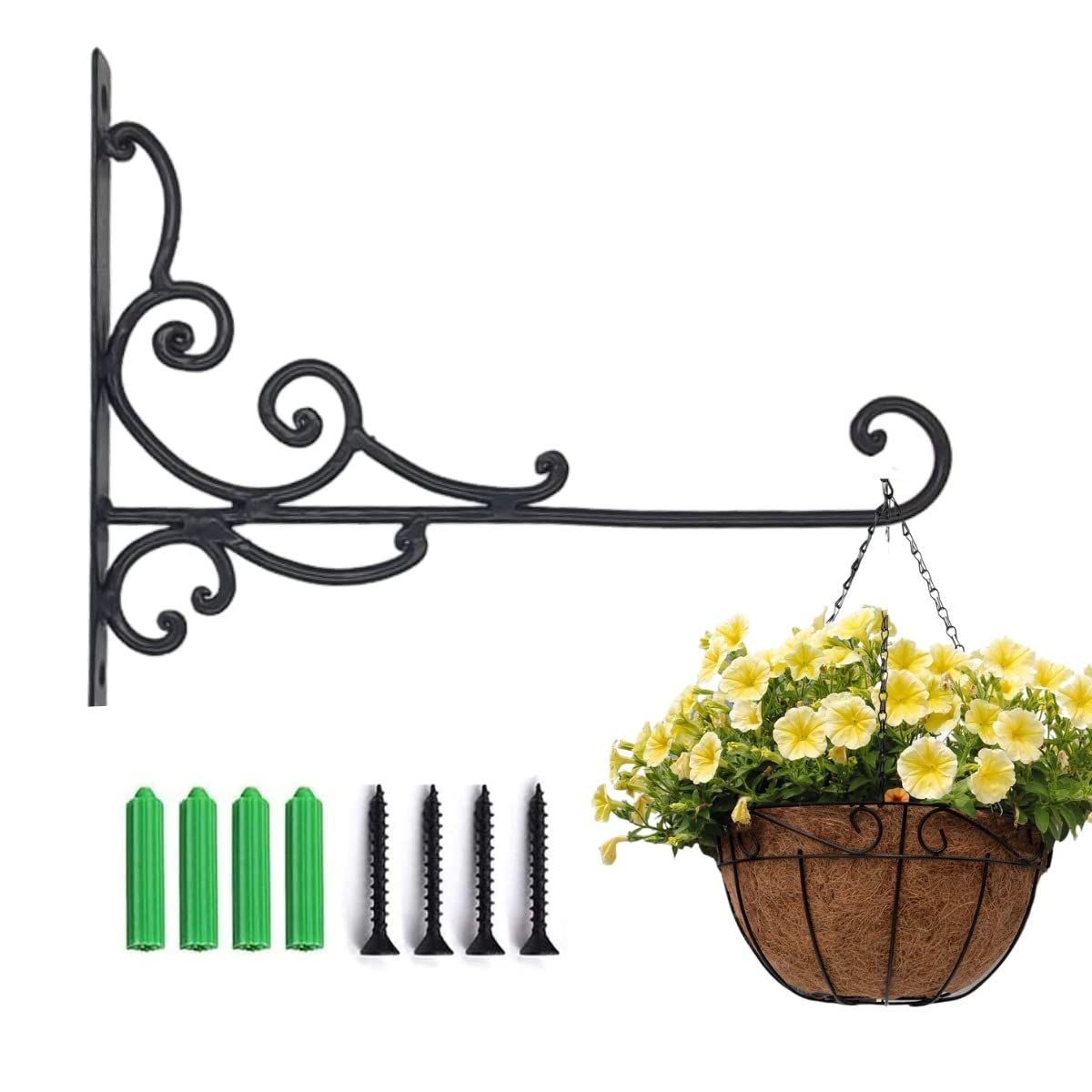 Trendi® 2 Pack Hanging Basket Metal Brackets Outdoor, Heavy Duty Wall Hooks (EV-1131)