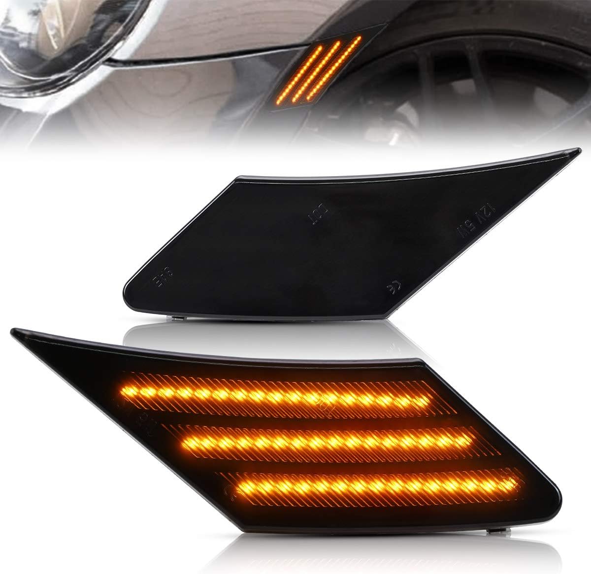 VLAND LED Side Marker Lamps Compatible with 2013-2019 BRZ FR-S GT86 with Amber Daytime Running Lights, Front Driver & Passenger Side, Black