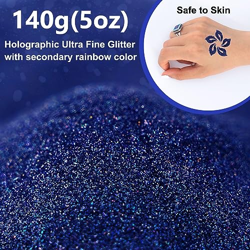 Ultra Fine Blue Glitter, 5oz /140g Cosmetic Holographic Glitter for Hair Face Body Eye Nail Art Festival Epoxy - Image 2