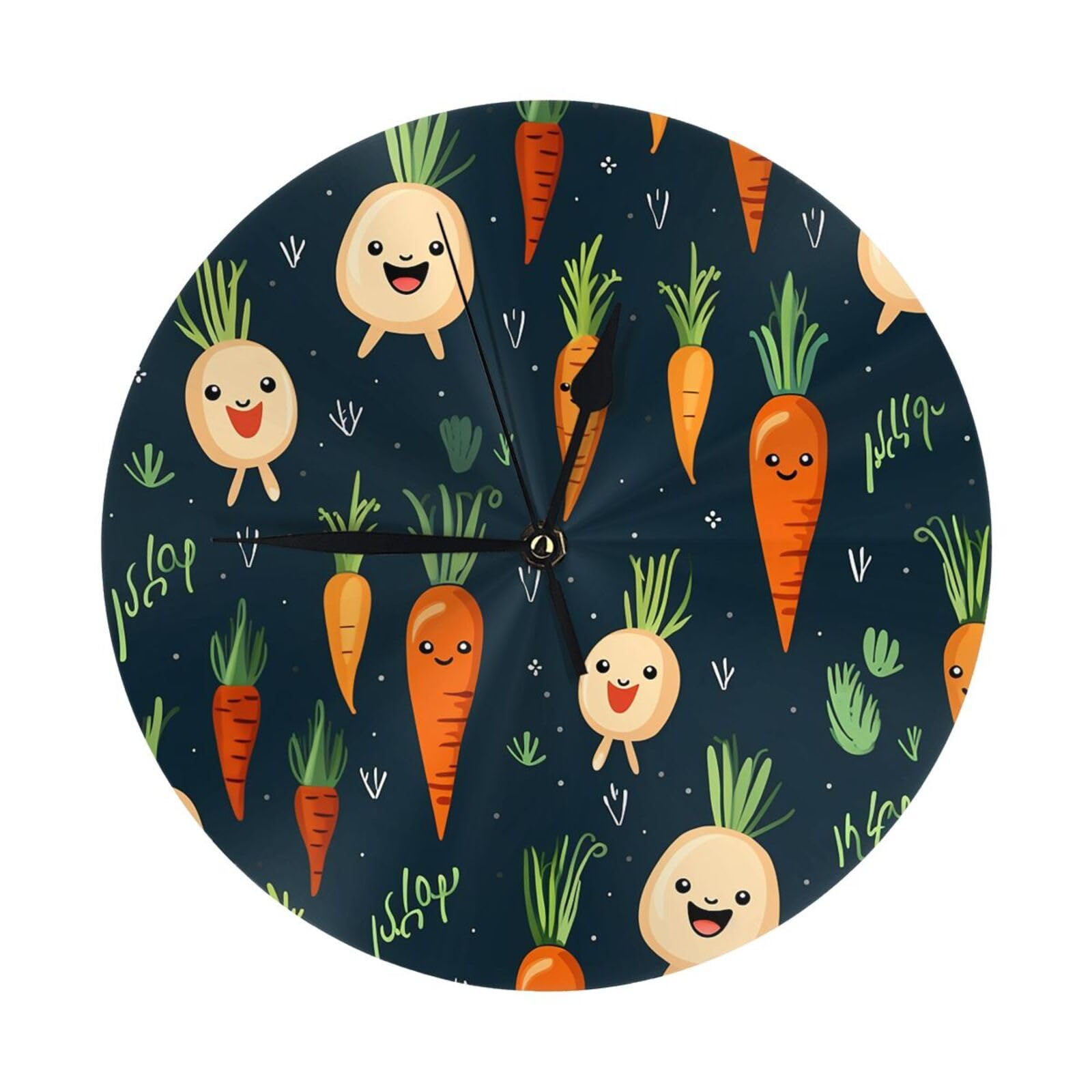 Horloge murale 25,4 cm silencieuse Happy Carrot pour décoration de table de salon