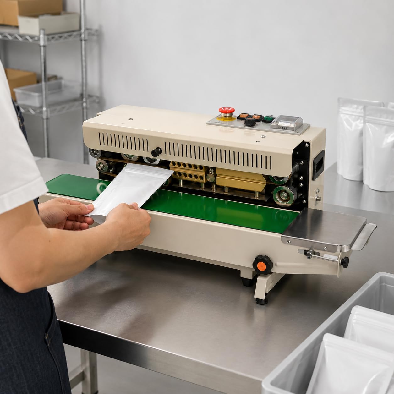 Macchina continua del sigillatore della banda, macchina orizzontale di sigillamento del sacchetto di plastica di 220V 500W con la larghezza della guarnizione di 6-12 millimetri per l'imballaggio