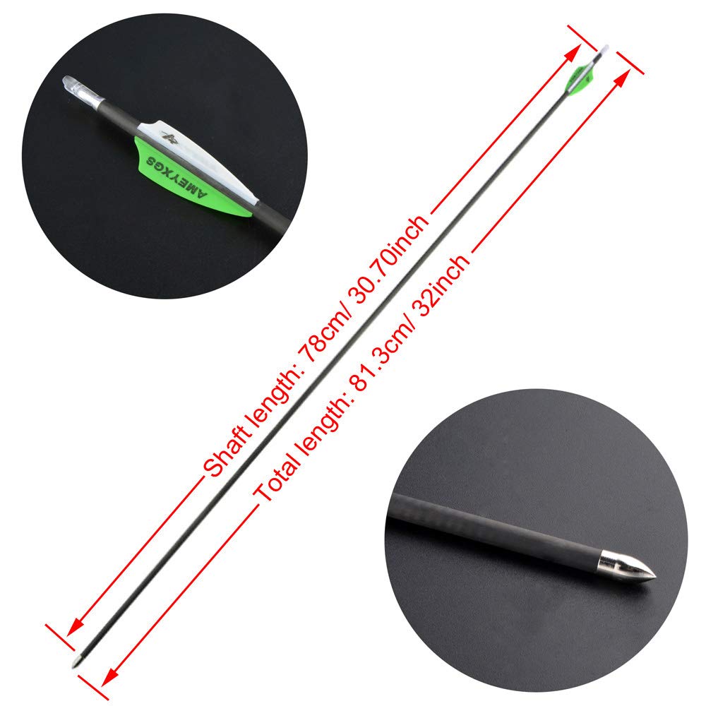 SHARROW Tiro con L'Arco Frecce in Carbonio 32" Frecce da Caccia Frecce per Bersagli Spine 600 Freccia di Carbonio Frecce in Fibra di Carbonio per Arco Ricurvo Arco Composito