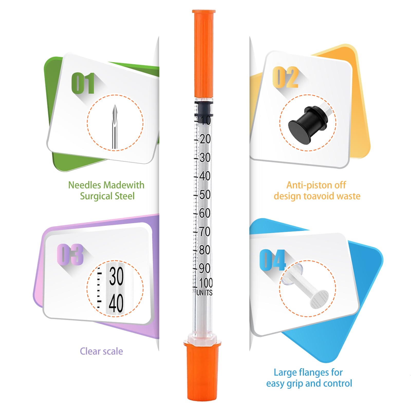 100PACK 1ML Syringes with 30G 1/2"(13mm) Needle, Lab Supplies Individually Wrapped (1CC 30G 1/2" - 100PACK) — Amazon image 4