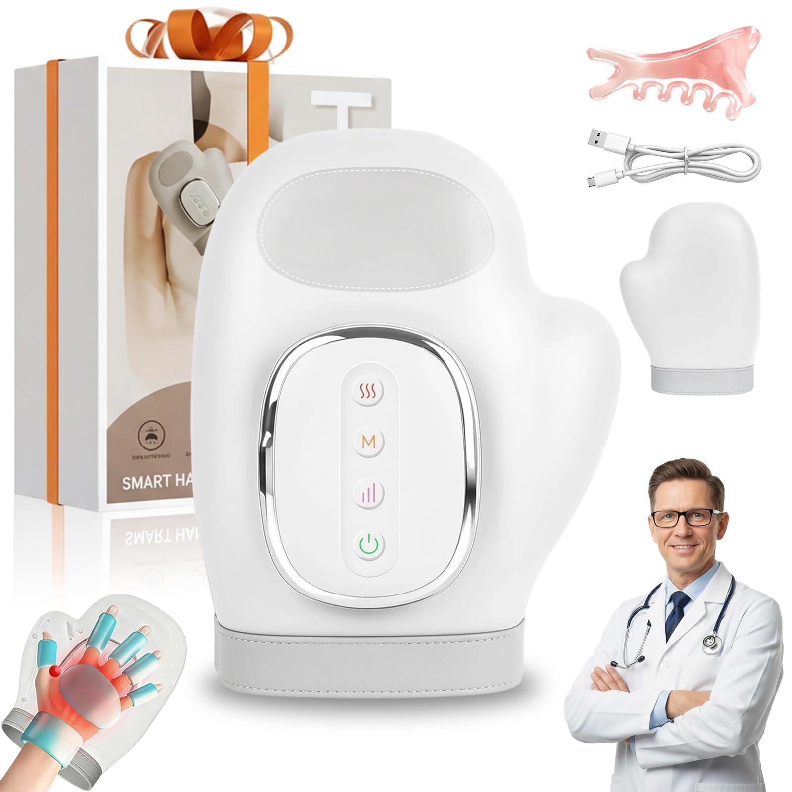 Handmassagegerät mit Wärme & Kompression, HandmassagegeräT Arthrose mit Thermotherapie, Tragbare Massage Hand Elektrisch 5 Intensitäten und 3 Modi für Frauen und Männer