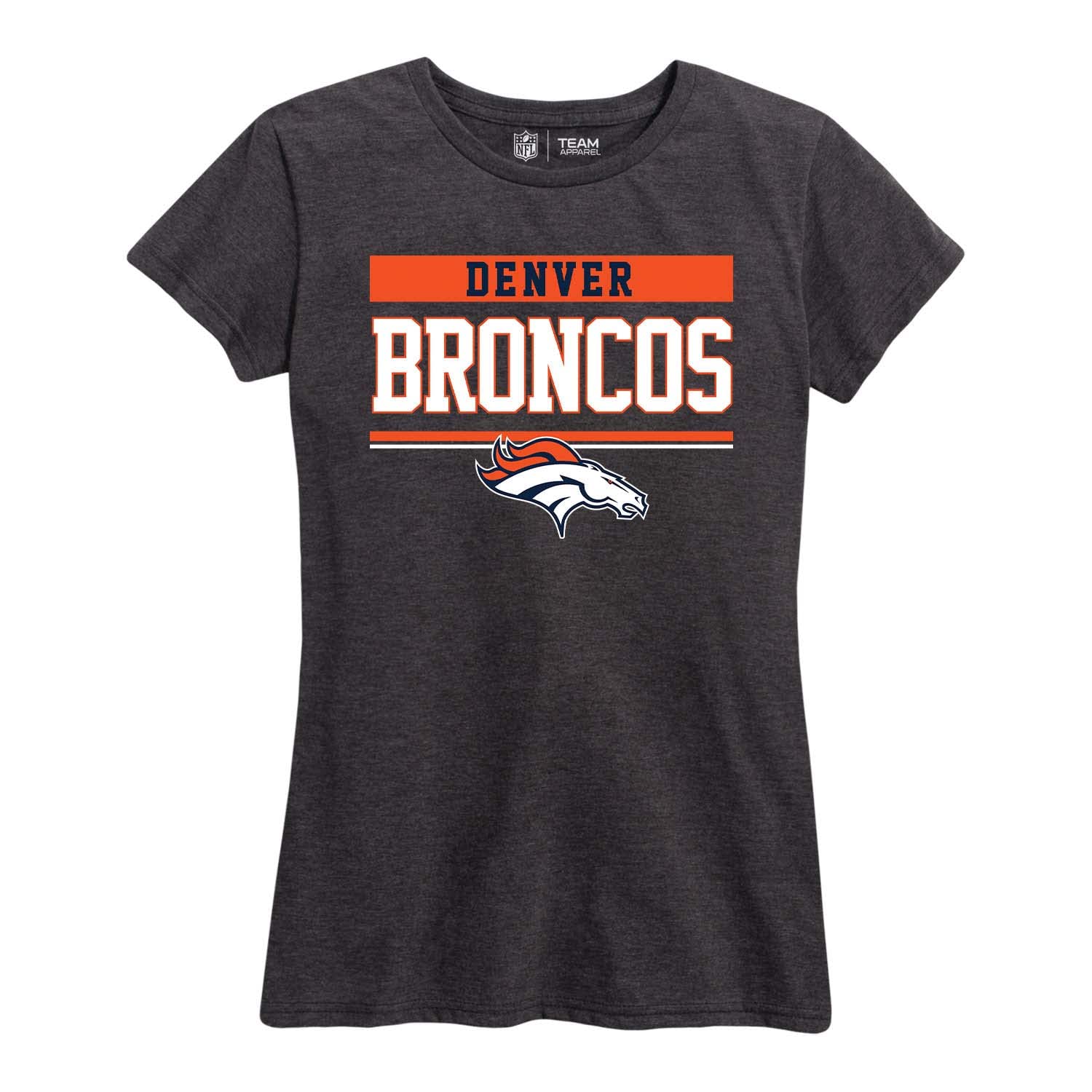 Team Fan Apparel Unisex Denver Broncos - Charcoal Nfl Womens Charcoal Relaxed Fit Tshirt, Football Apparel, Tagless Short Sleeve Tee (Denver Broncos - Black, Womens XX-Large)