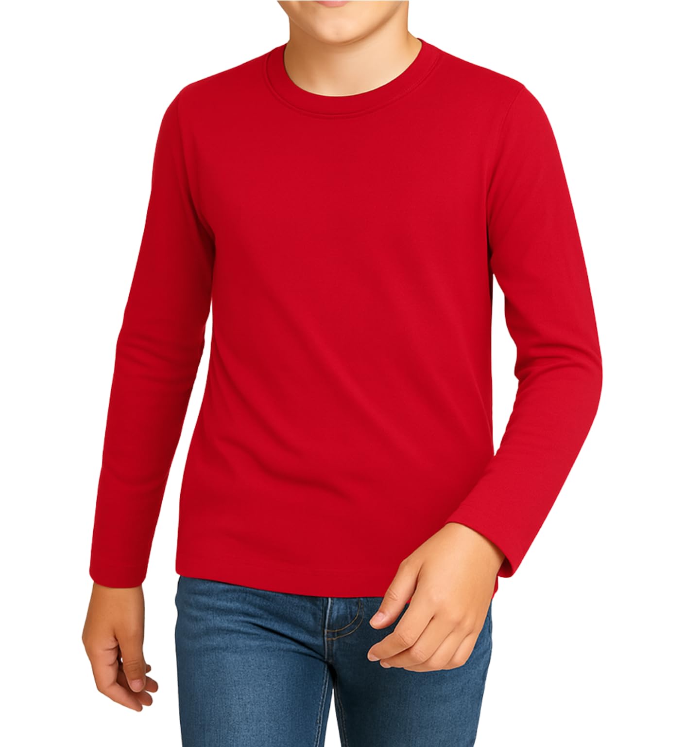 Lot de 3 t-shirts à manches longues et col rond en coton doux pour garçons et filles de 5 à 14 ans