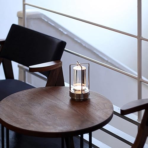 Miniatura 5 de Haofy Lámpara de mesa inalámbrica, recargable de 2000 Mah Touch de cristal de aluminio para sala de estar (dorado)