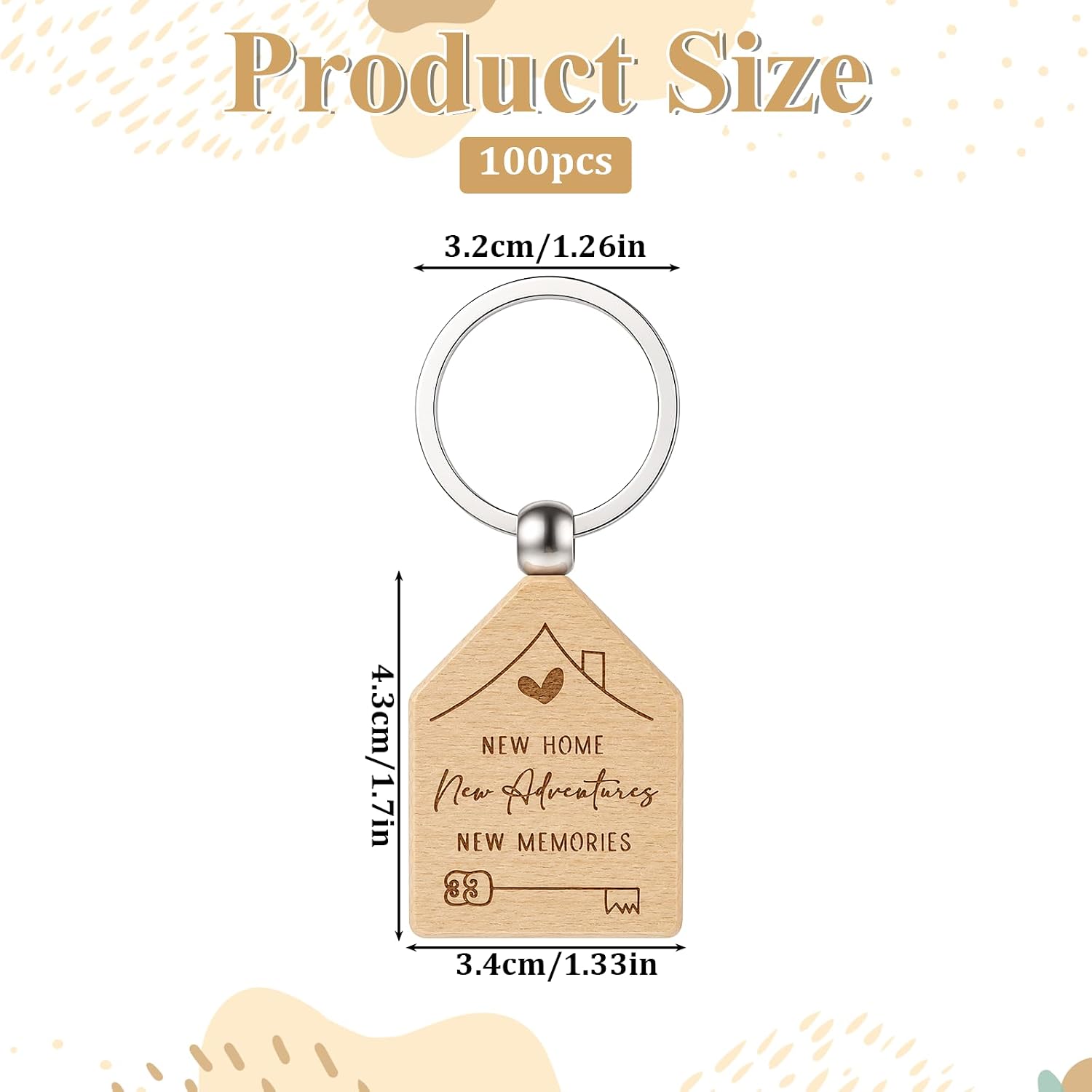 100Pcs Home Keychain Wood House Engraved Design New Home Keychain Gifts image 2