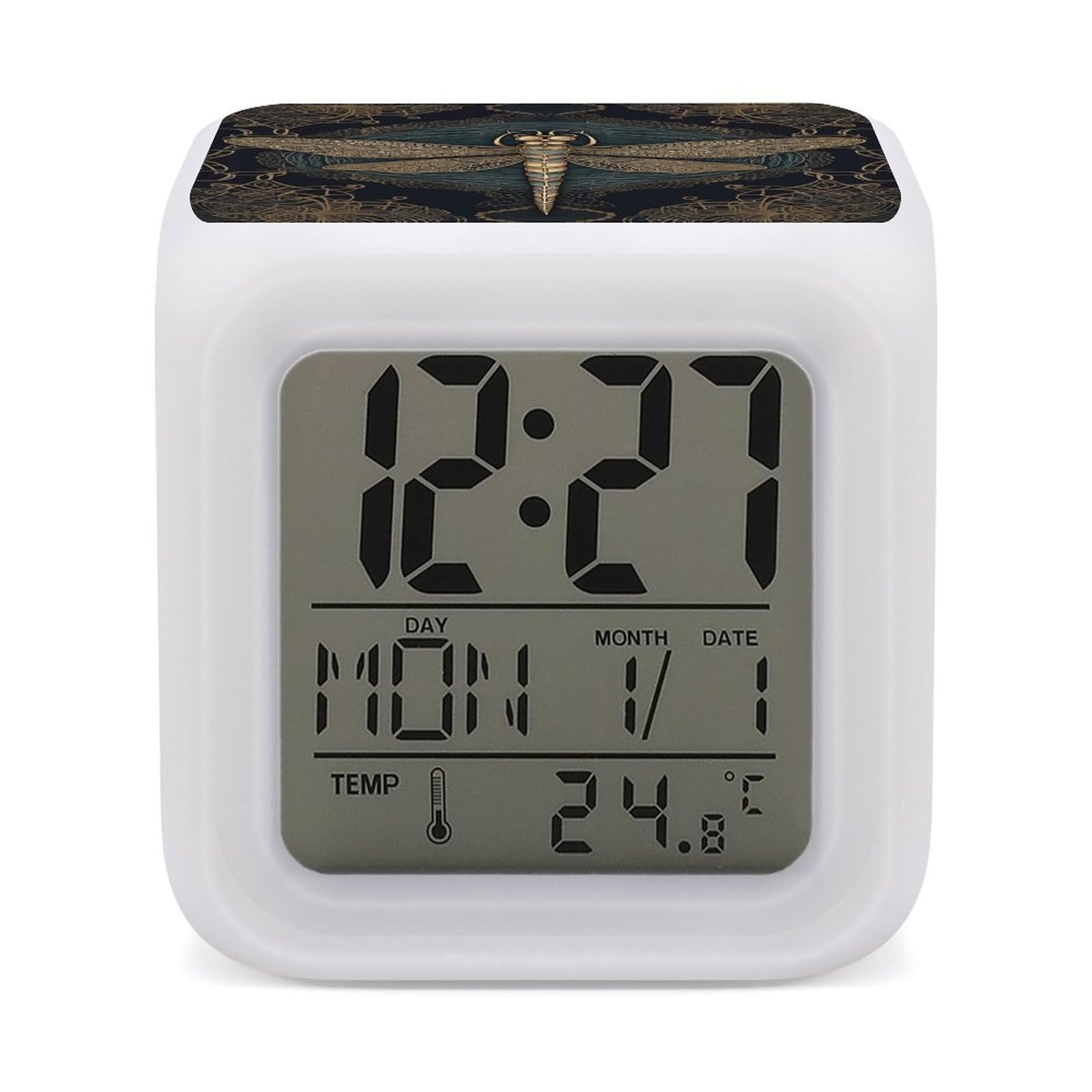 VstaDank Dragonfly Alarm Clock Sleep Trainer 7 Color Changing Night Light Modern Touch Bedside Lamp Fashion Digital Clock with Temperature Display Wake Clocks for Loud Alarm