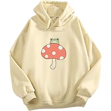 Cute Mushroom Frog Hoodie for Women Hooded Sweatshirt Clothes Hoodies for Teen Girls Aesthetic Tops Beige, S