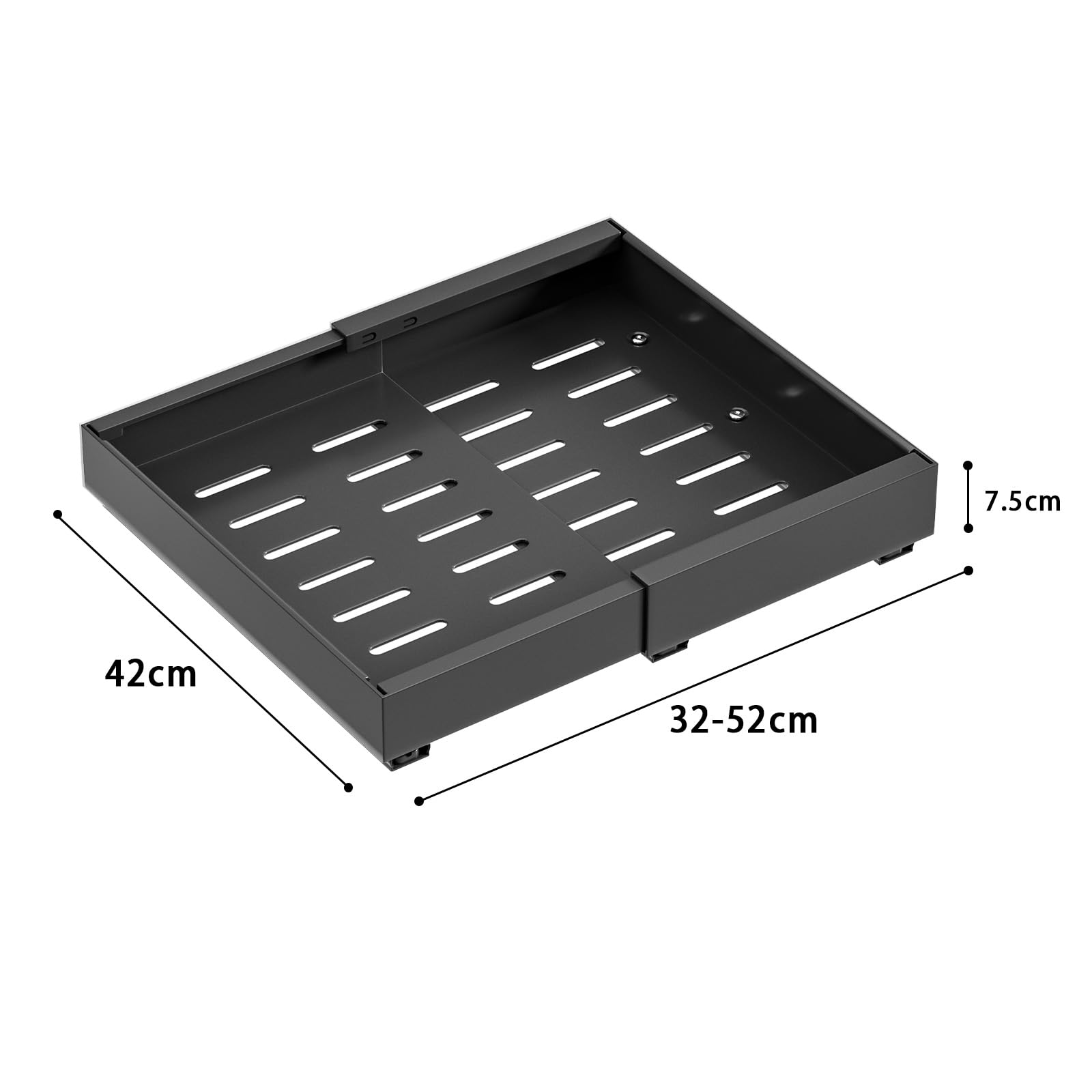 HUOLE Wysuwany metalowy organizer, przechowywanie pod zlewem, regulowana szuflada przesuwna półki do szafy meble kuchenne łazienka, dwa (32-52 x 42 x 7,5 cm) czarne