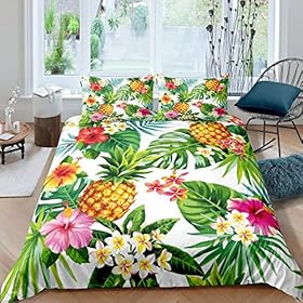 Erosebridal Pineapple Comforter Cover Palm Tree Leaf Duvet Cover Full Size for Kids Room Blooming Flower Cartoon Bedding Set for Boys Girls Tropical Fruit Floral Bedspread Cover with 2 Pillow Cases 61Shu+bmsQL. SS280