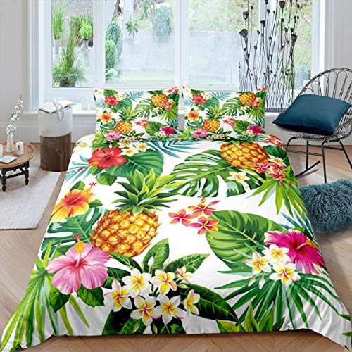 Erosebridal-Pineapple-Comforter-Cover-Palm-Tree-Leaf-Duvet-Cover-Full-Size-for-Kids-Room-Blooming-Flower-Cartoon-Bedding-Set-for-Boys-Girls-Tropical-Fruit-Floral-Bedspread-Cover-with-2-Pillow-Cases 61Shu+bmsQL