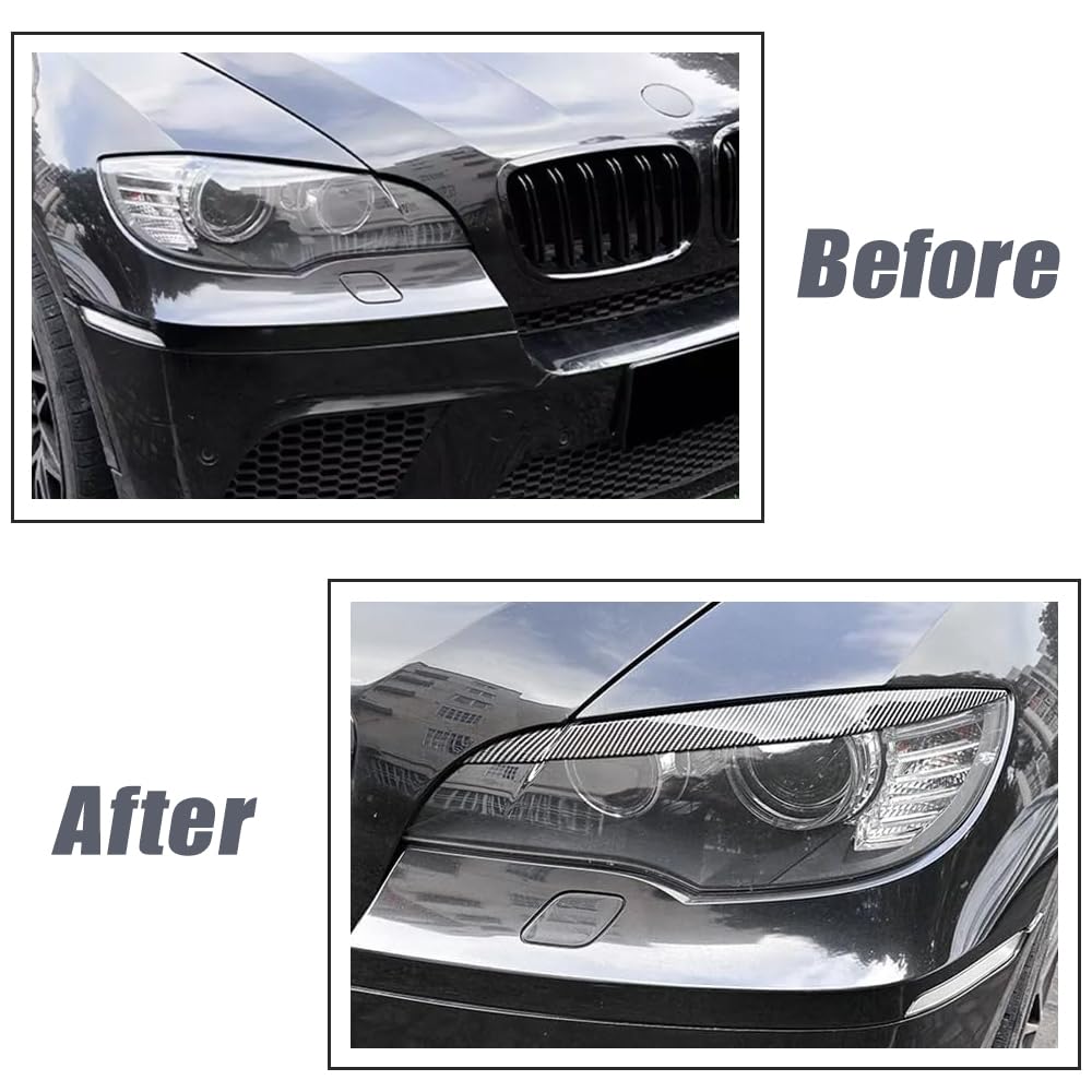 Tapa de ojo para faros delanteros, 2 piezas para faros delanteros de coche, acabado de fibra de carbono, cubiertas de párpados compatibles con BMW X6 E71 E72 2008-2014