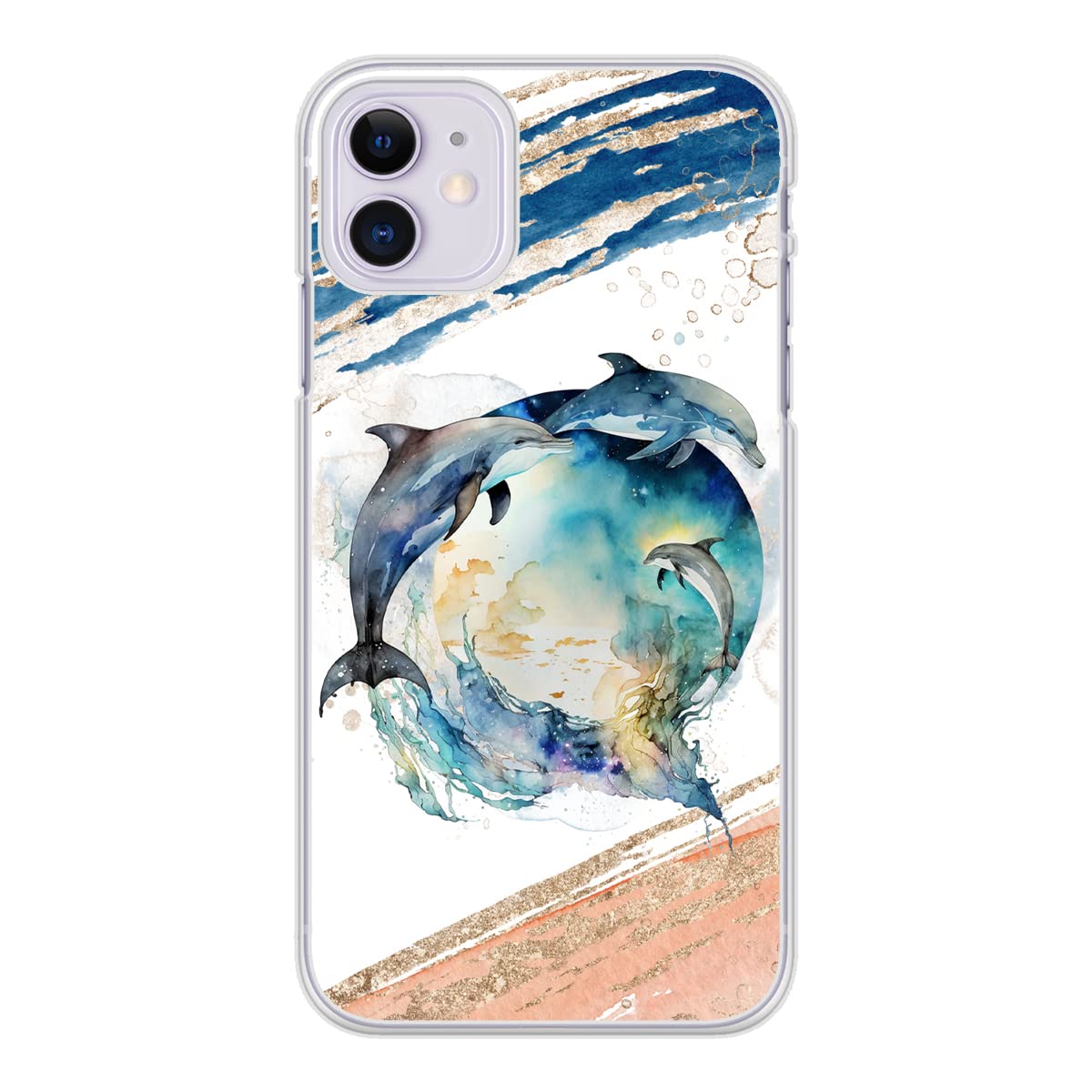 Silicone Case For iPhone Models 14 13 12 11 8 7 6 5 X PRO MAX XS SE XR PLUS Hard Back Case Clear Silicone Sides Dolphin PC0456 (iPhone XS Max)