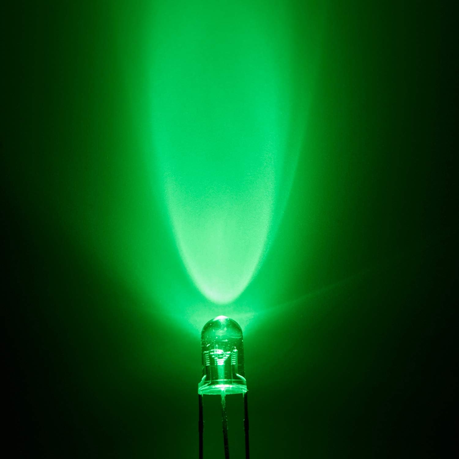 A single 5mm LED diode emitting red light, with light rays visible.