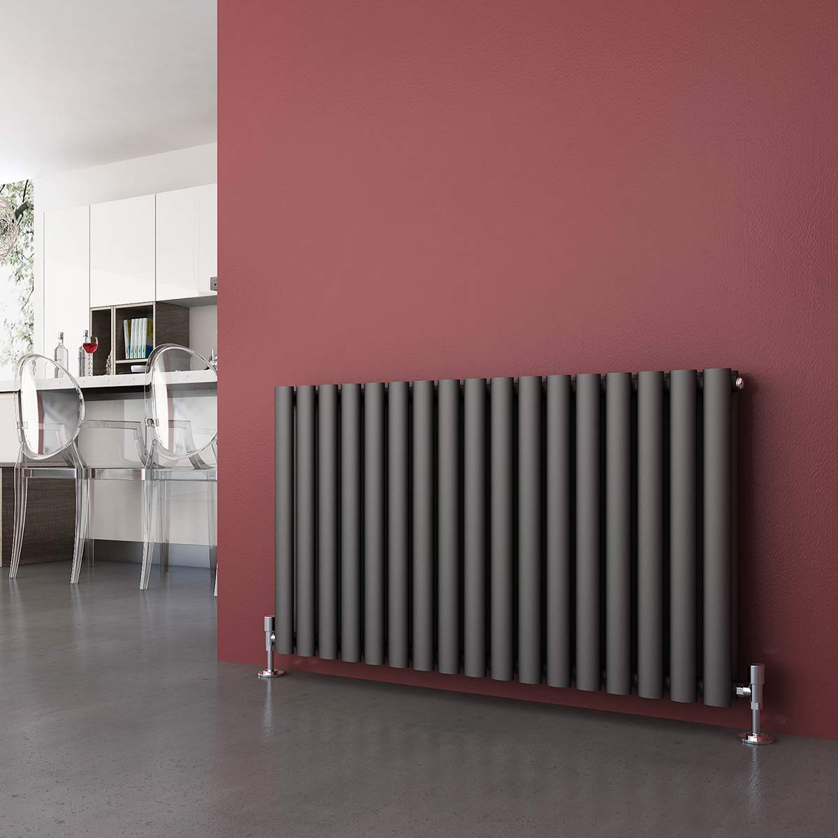 Anthracite Radiators Horizontal Double Heater 600 x 1003 mm Column Oval Panel Central Heating Designer Bathroom Radiator