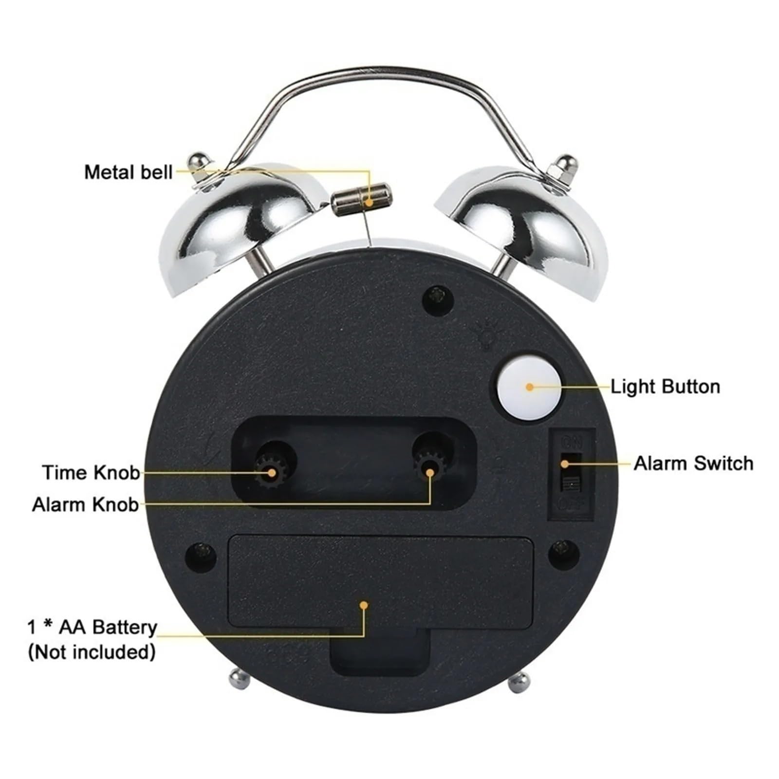 despertador, Reloj de mesa silencioso metal con luz nocturna, estilo retro