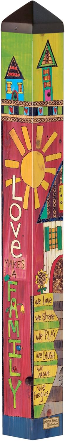 Studio M Art Pole, PVC Weather Resistant Pole with Vinyl Bowl 40 inches Tall Outdoor Decoration for Gardens, Patios, Yards, Landscaping and Birding Accessories, Love Makes a Family