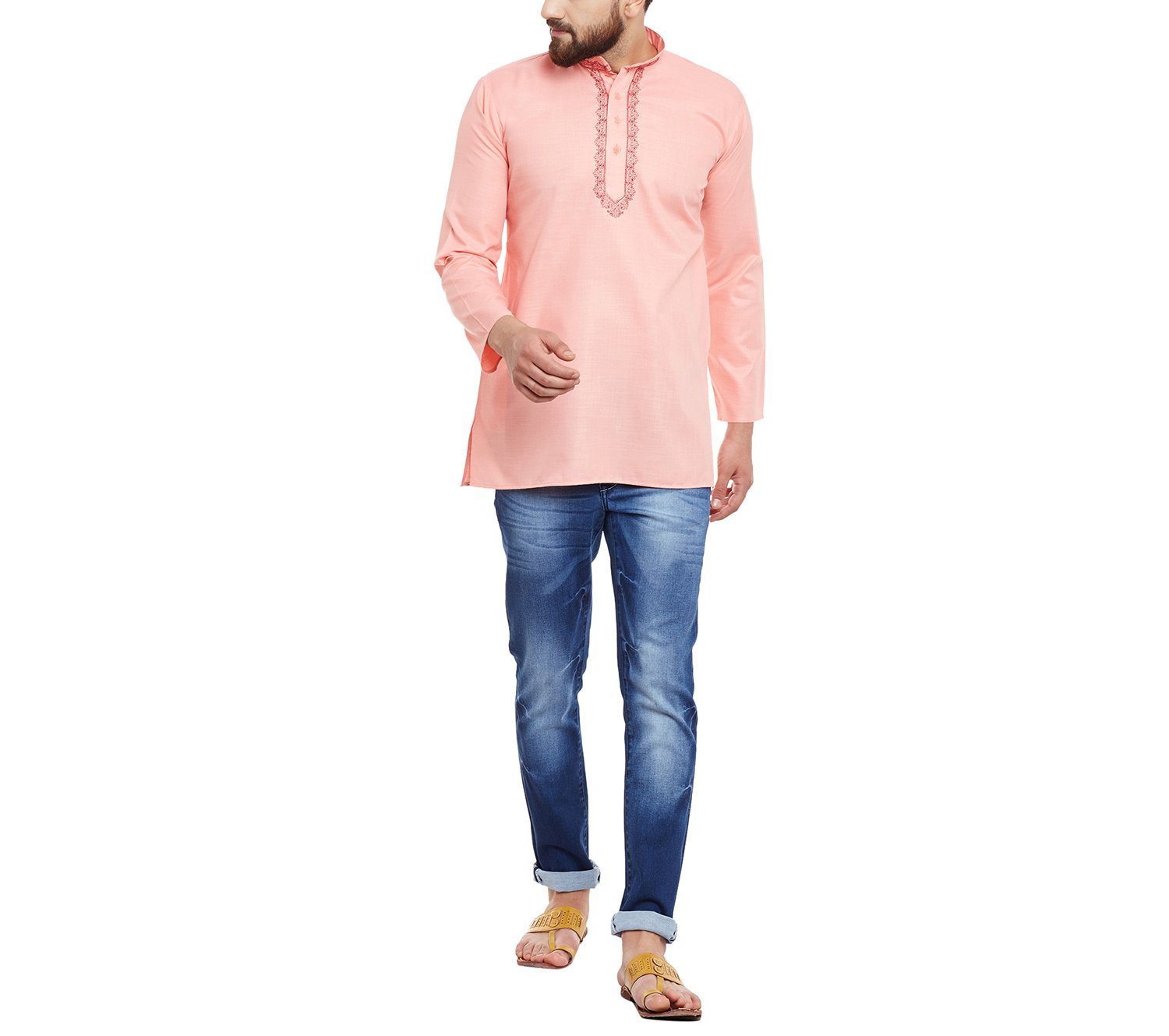 Kurta corto para hombre camisa de algodón transpirable manga larga 5