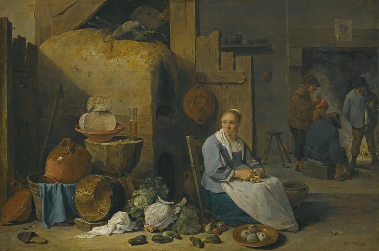 Wnętrze stodoły z pokojówką przygotowującą warzywa (1643) plakat wydruk autorstwa Davida Teniersa Młodszego (24 x 36)