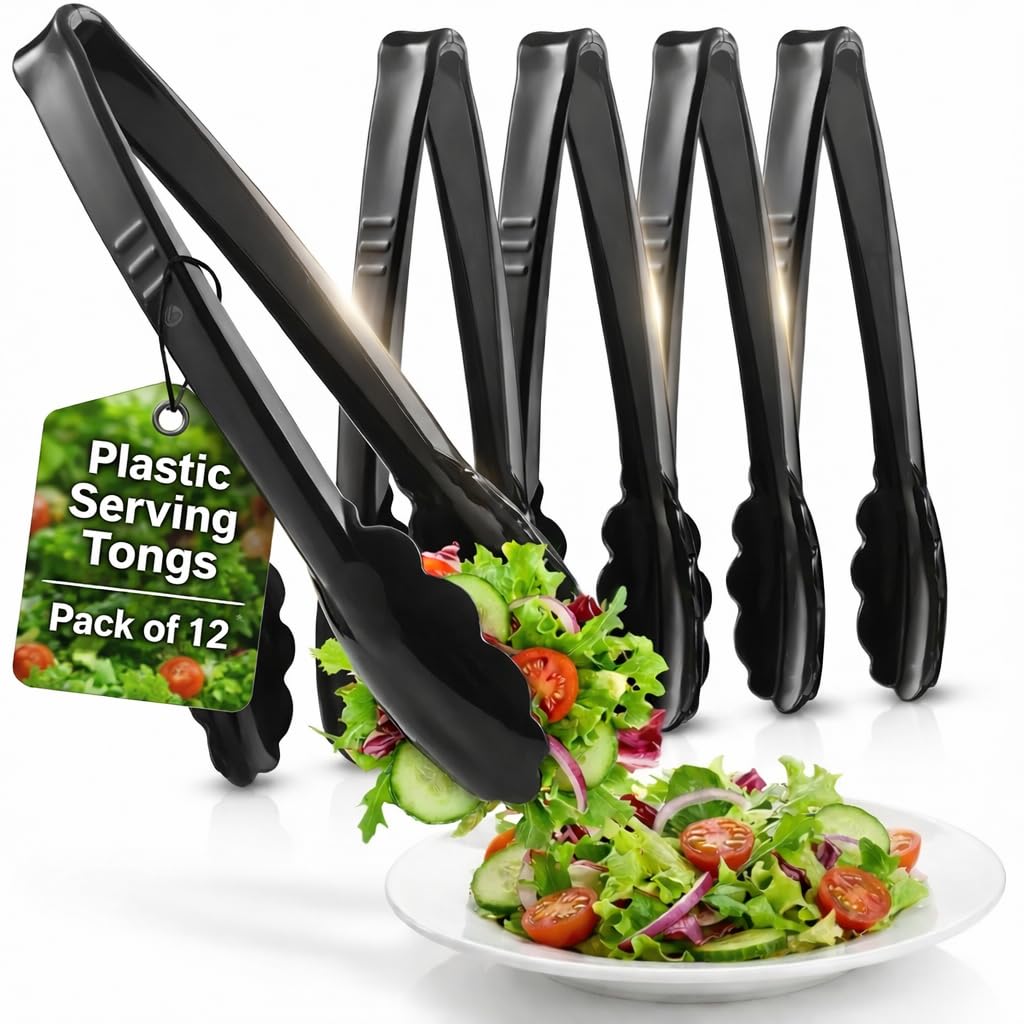 9-Inch Plastic Serving Tongs (12 Pack) -1