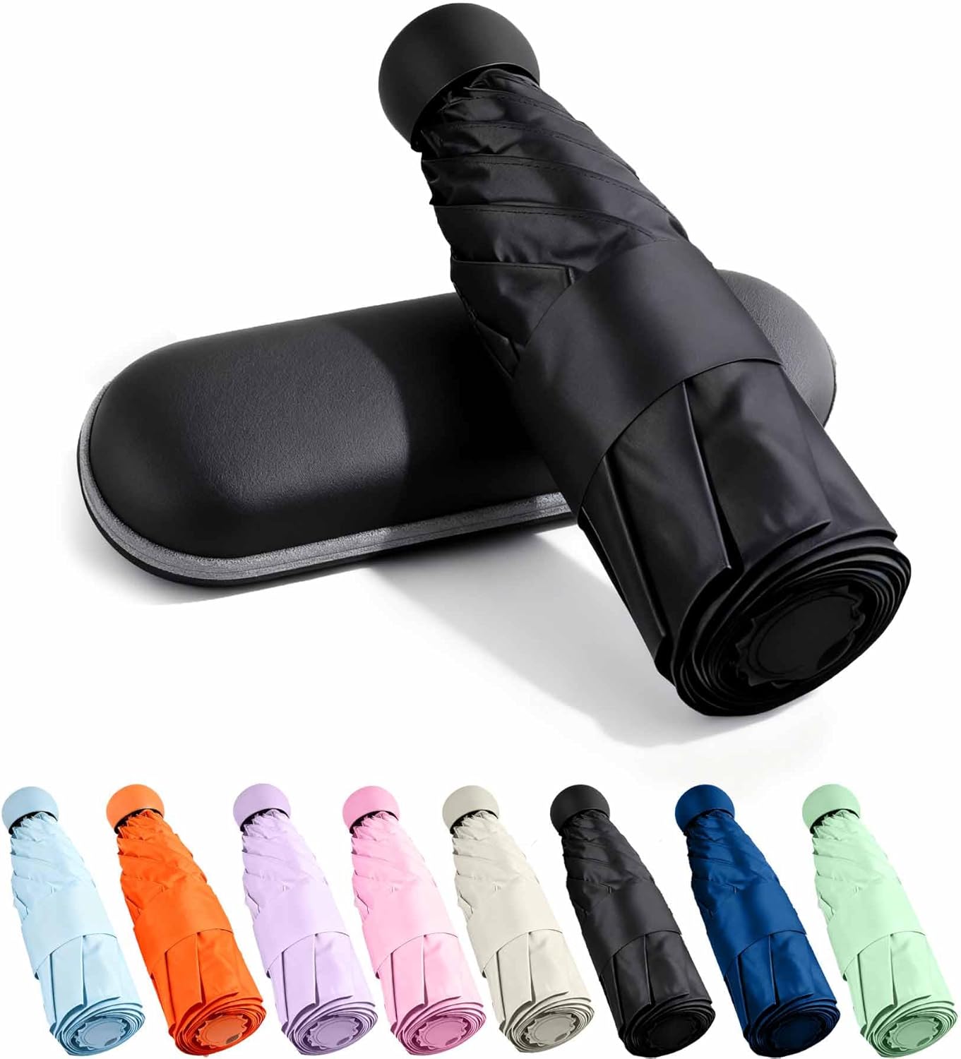 MRTLLOA Travel Essentials Mini Umbrella with Case for Purse - Small Compact & Lightweight, UV Sun Protection, Manual Open/Close for Pocket Umbrella(Women/Men/Kids)