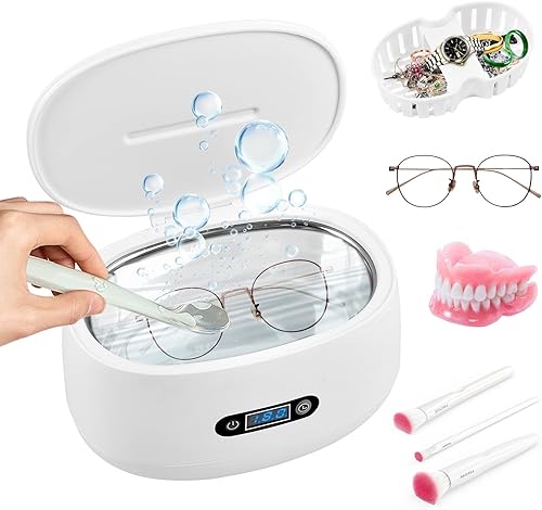 Limpiador ultrasónico de joyas, limpiador de joyas con temporizador digital de 40 kHz, 20.3 fl oz, limpiador ultrasónico de joyas con cesta para