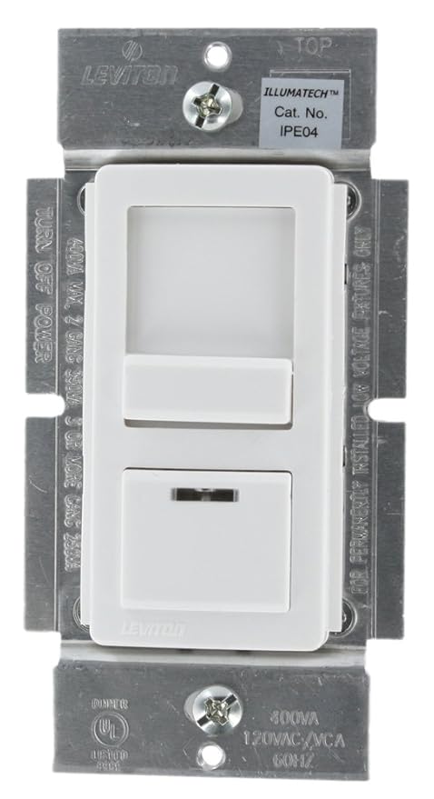Leviton IPE04-1LZ IllumaTech 400VA 300W Preset Electronic Low-Voltage Slide Dimmer, Single Pole and 3-Way, White/Ivory/Light Almond