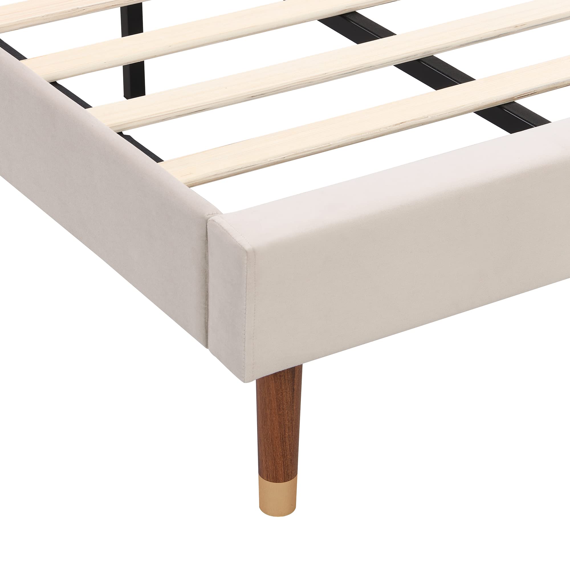 Soweiz Letto imbottito in velluto, 90 x 200 cm, con rete a doghe e testiera, letto singolo, supporto per doghe in legno, facile da montare (beige)