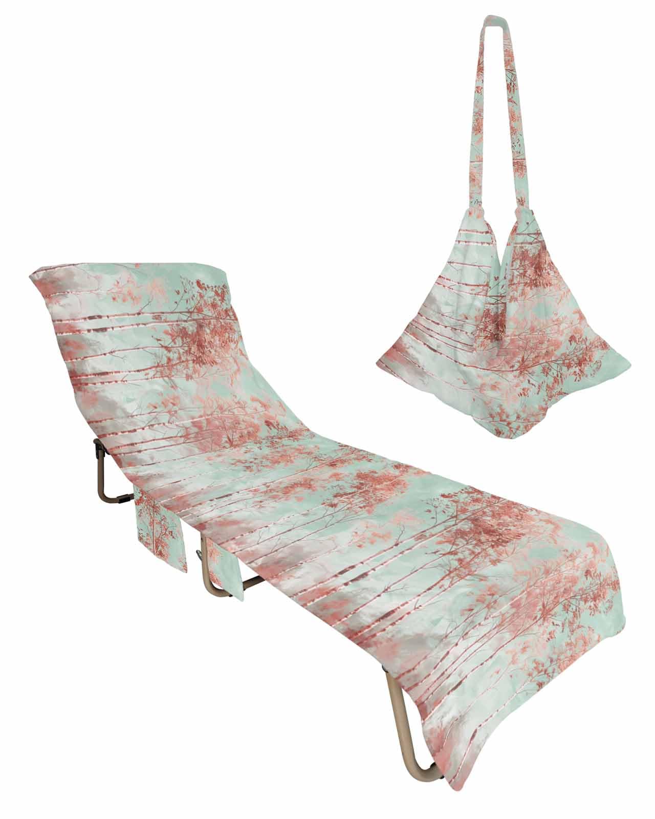 Tree Beach Chair Cover with Side Pockets, Microfiber & Quick Dry Pool Chaise Lounge Chair Towels Covers for Sun Sunbathing Patio Garden Hotel, Forest Painting Modern Abstract Minimalist Street Art