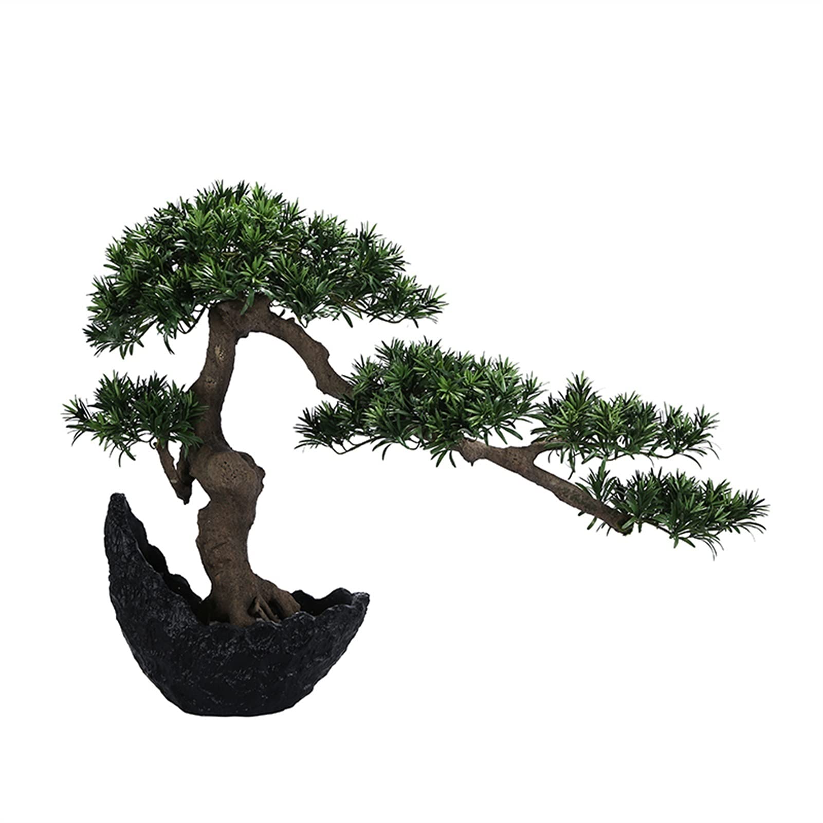 NGDFGR Handmade New Simulation Podocarpus Welcoming Pine Crescent Bonsai Porch Flower Stand Soft Decoration Handicraft Gift Fake Plant
