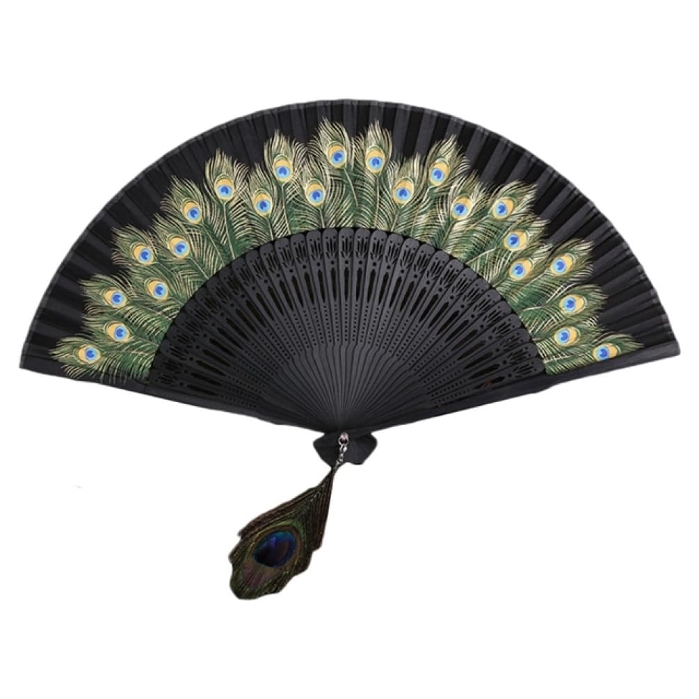 METTEOR Folding Fan Chinese Style Peacock Patterned Hand Fans Vintage Silky Handheld Folding Fan Peacock Hand Fans Dancing Peacock Folding Fan Tea P