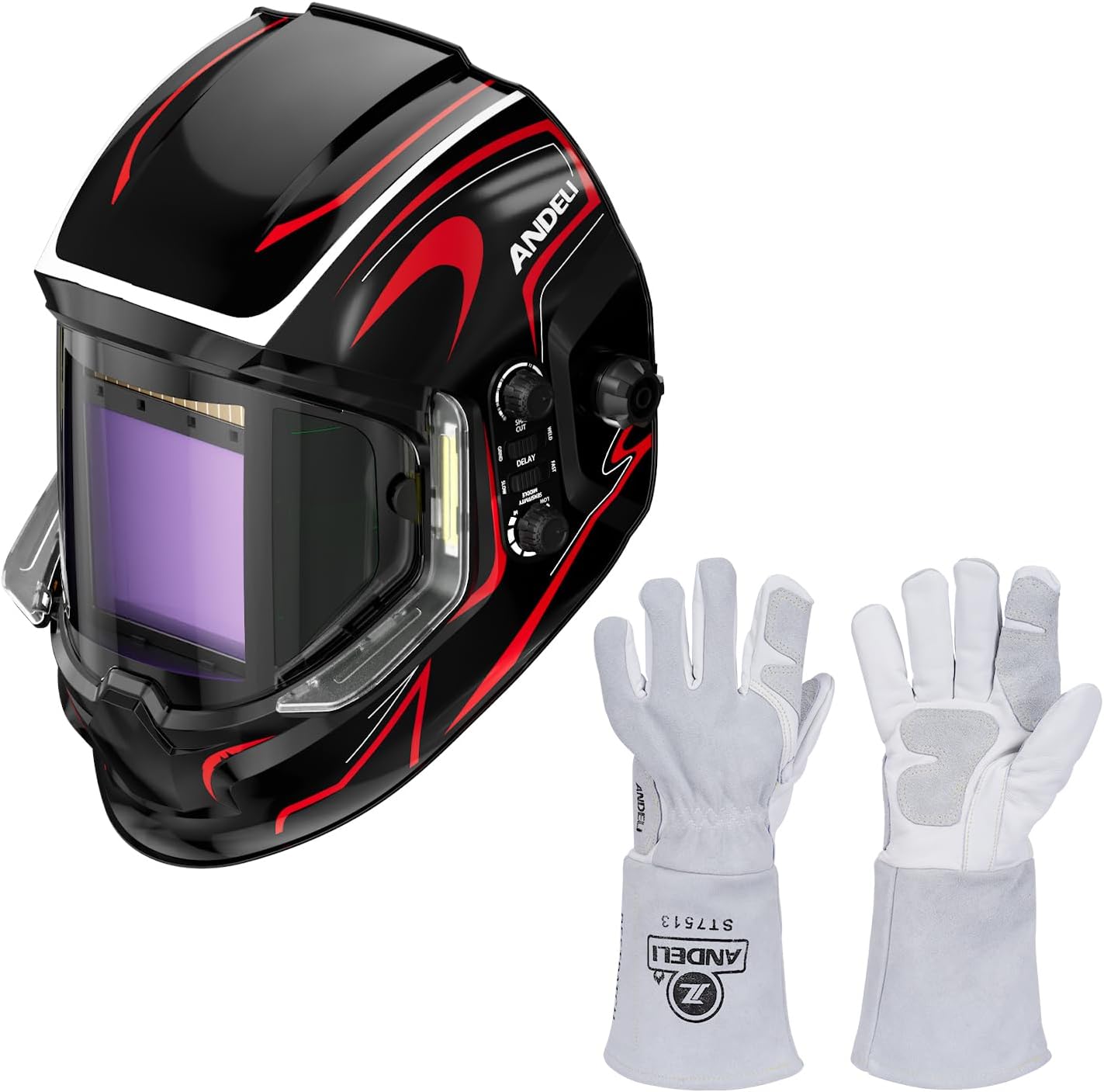 ANDELI Welding Helmet with Light MONERRC-LED & Welding Gloves