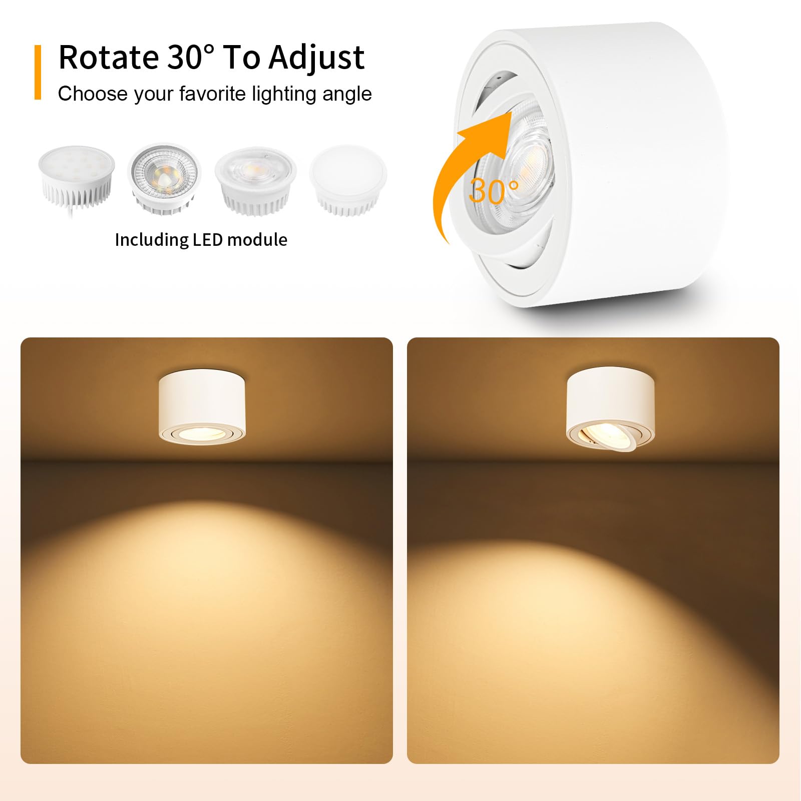 GeyouLux Focos LED Interior Techo Regulable 5W Ø80x50mm Orientable Focos Techo 3000K/4000K/6500K 500LM Lampara Focos Techo Superficie 230V Aluminio Blanco Redondo Focos LED Techo 4 piezas