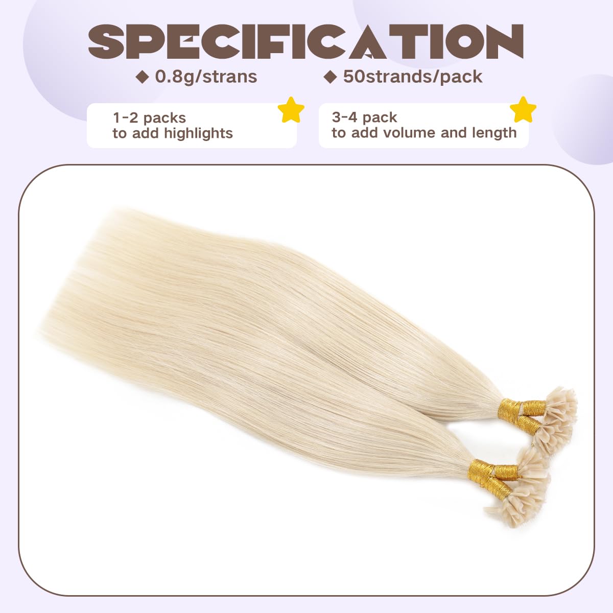 Sindra Blonde U Tip Hair Extensions Platinum Blonde 16 Inch 40g Straight Pre Bonded Fusion Extensions Real Human Hair 50 Strands #60 16inch - Image 4