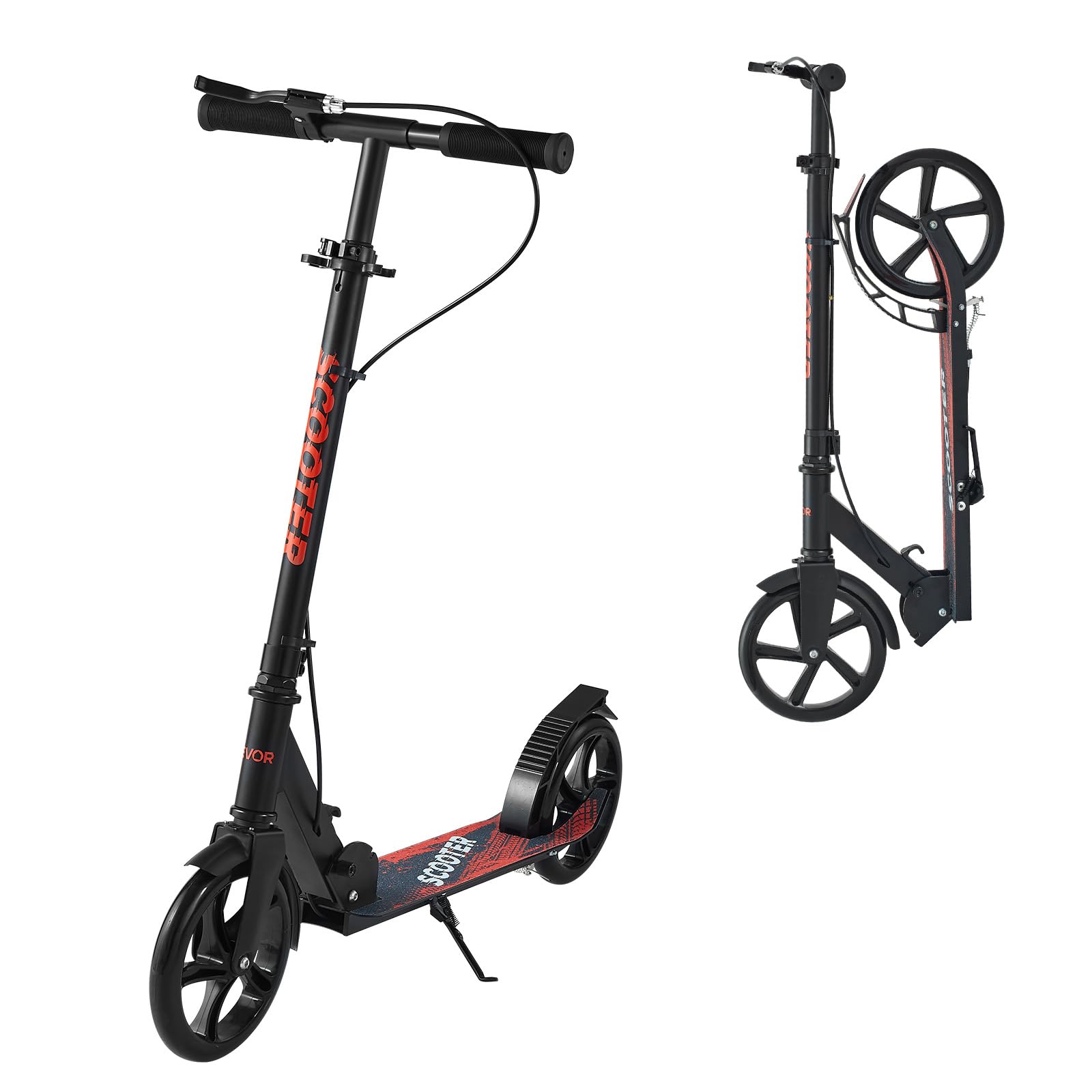 VEVOR Patinete para Niños a Partir de 8 Años, 2 Ruedas, con Manillar Regulable en Altura y Base Antideslizante, Freno de Mano, Marco de Aleación Aluminio, hasta 100 kg, Negro, 900 x 380 x 1000 mm