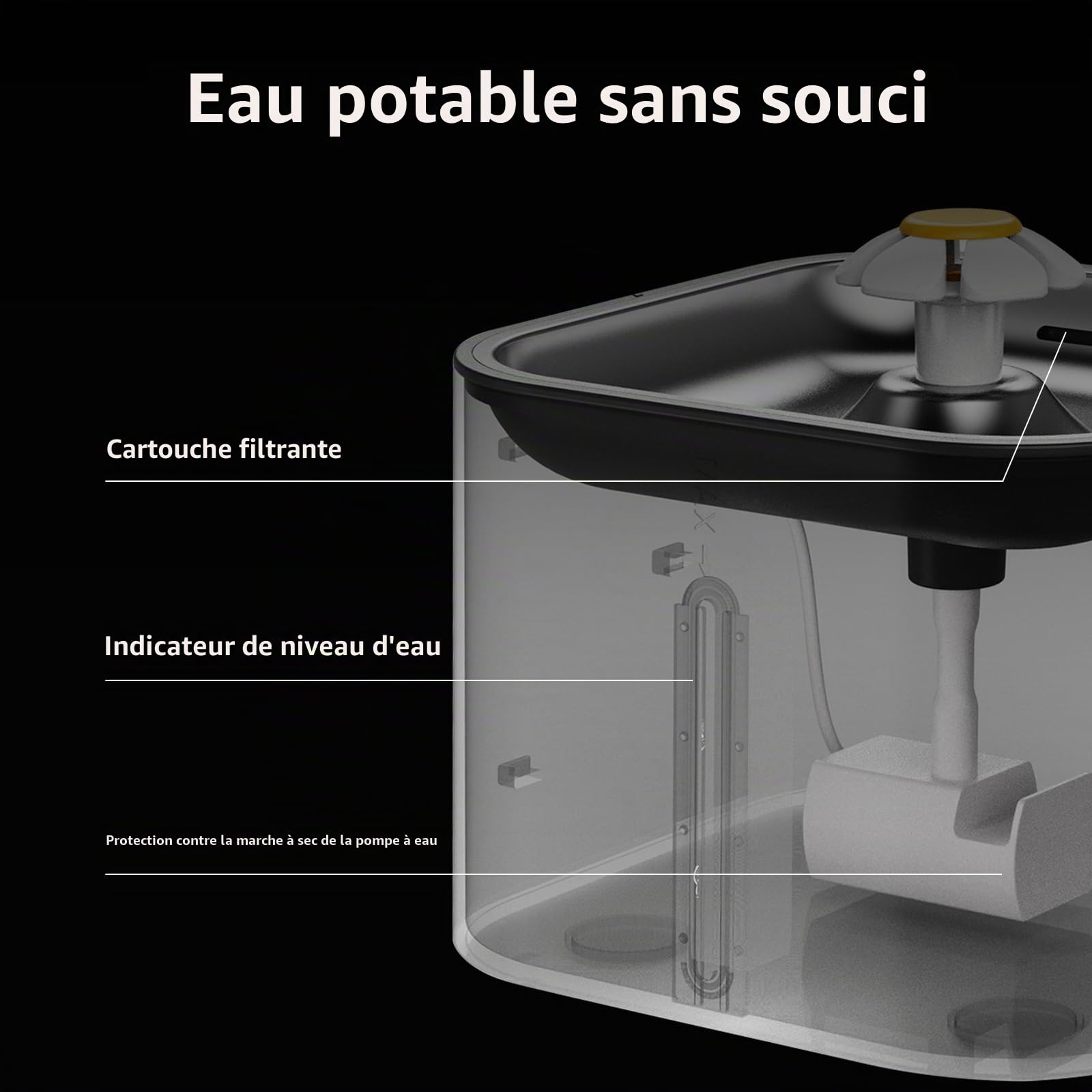 Distributeur automatique de nourriture et d'eau 2 en 1 pour chat - Grand volume - 6 litres - Distributeur d'eau de 2,5 litres avec contrôle par application - Enregistrement vocal - Alimentation