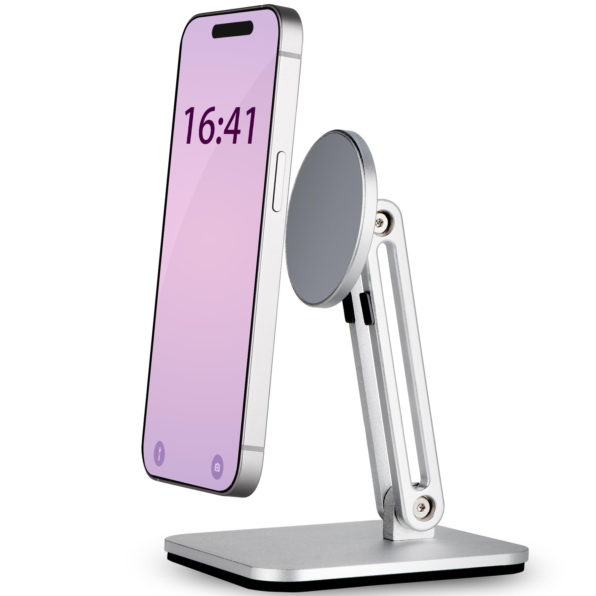 YUEFIELI Magnetic Phone Stand for Desk, Foldable & Adjustable Magnetic iPhone Stand Holder with Non Slip Pad for Desk/Home/Office, Compatible with